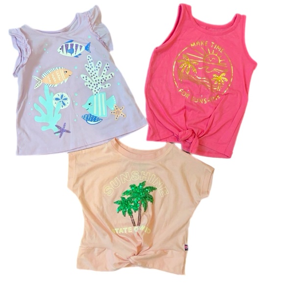 🌸 Toddler Girl Summer Tops set lot of 3 tank tops one NWT size 2T - Picture 1 of 12